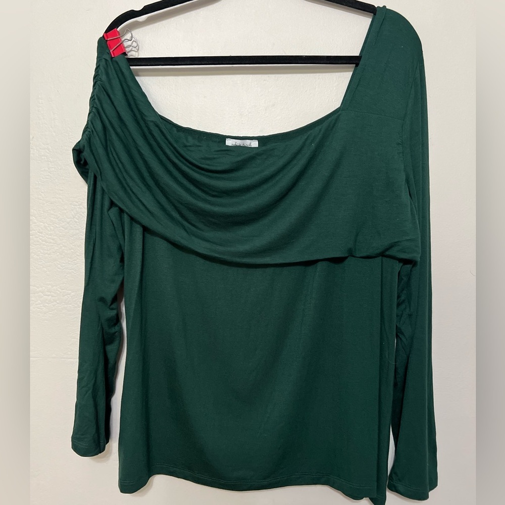 White‎ Birch Y2K Whimsigoth Feminine Green Off One Shoulder 3X Plus Blouse